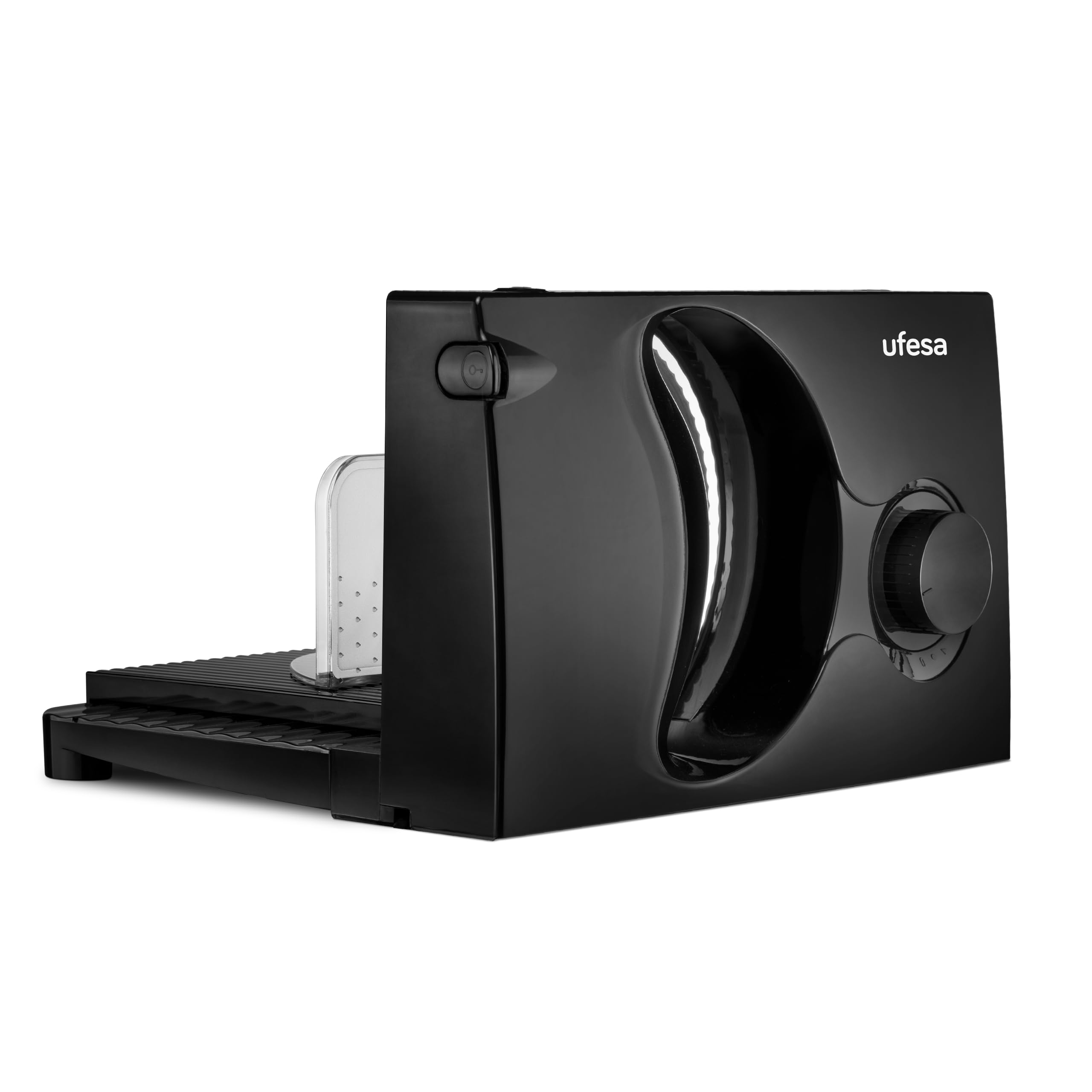 UFESA CF0918 Katana Trancheuse Électrique avec Lame en Acier Inoxydable Amovible, 170mm de Diamètre, Épaisseur Réglable 0 à 15mm, Bouton Sécurité, Base Pliable et Amovible, 150W