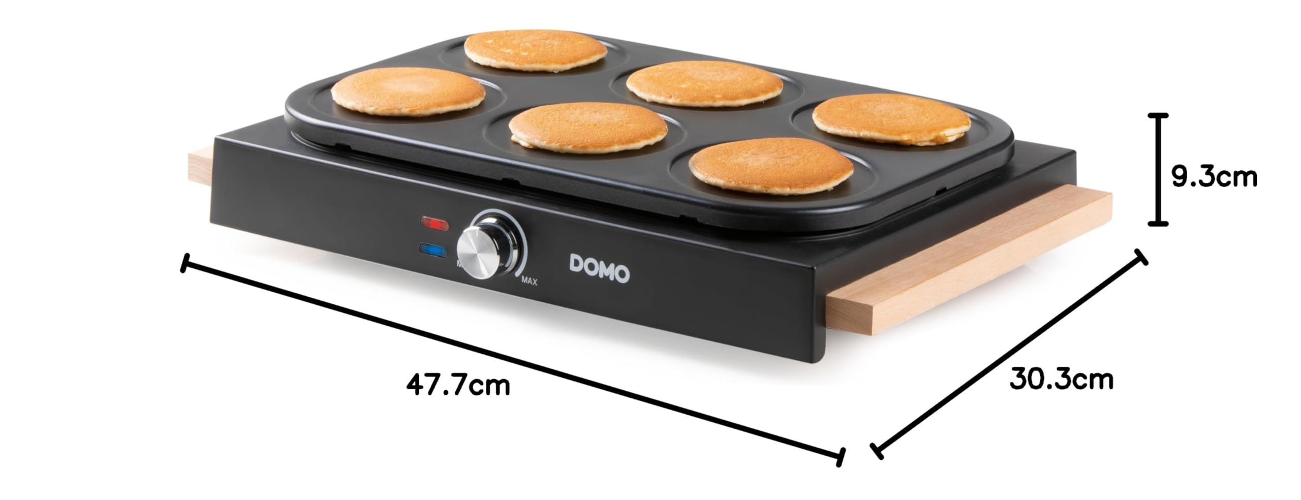 DOMO DO8717P Pancake Maker avec Design en Bois - Crepiere Electrique - Inclusive spatules en bois et louche - 6 P