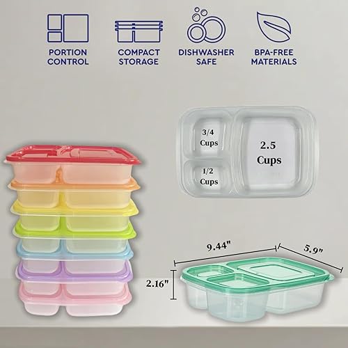 Miniatura 2 de WEEK NINE Bento - Loncheras reutilizables con 3 compartimentos para la escuela, el trabajo y los viajes, juego de 7