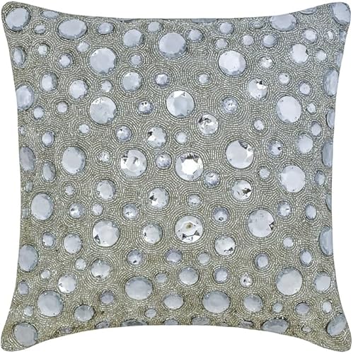 The HomeCentric White Pillow Cover, Rhinestones Crystals Sparkly Glitter Pillow Cover, 20x20 inch (50x50 cm) Pillow Cover, Polka Dot Modern Cushion Cover, Circles & Dots - Diamonds Everywhere