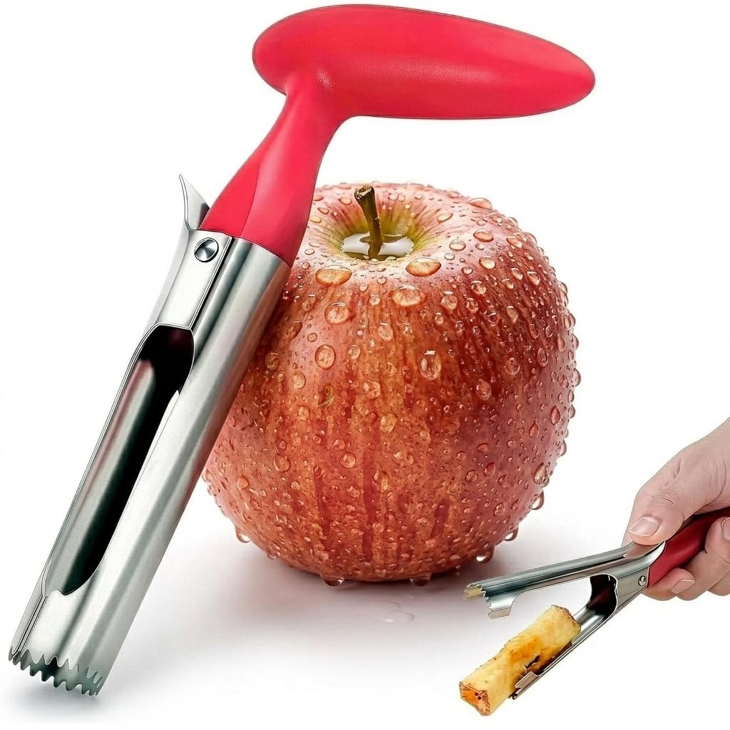 Apple Corer Tool for Big and Small Apples, Stainless Steel (Red)