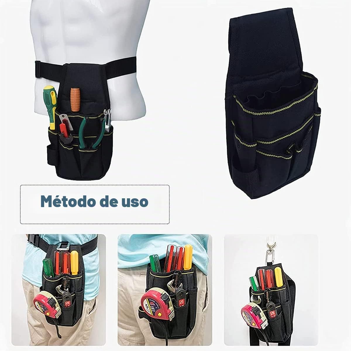 Cinturón Herramientas Electricista Bolsa Lona Ajustable Multifunción | Nailon Resistente, Compartimentos Múltiples, Organizador Cintura, para Reparación, Uso Diario