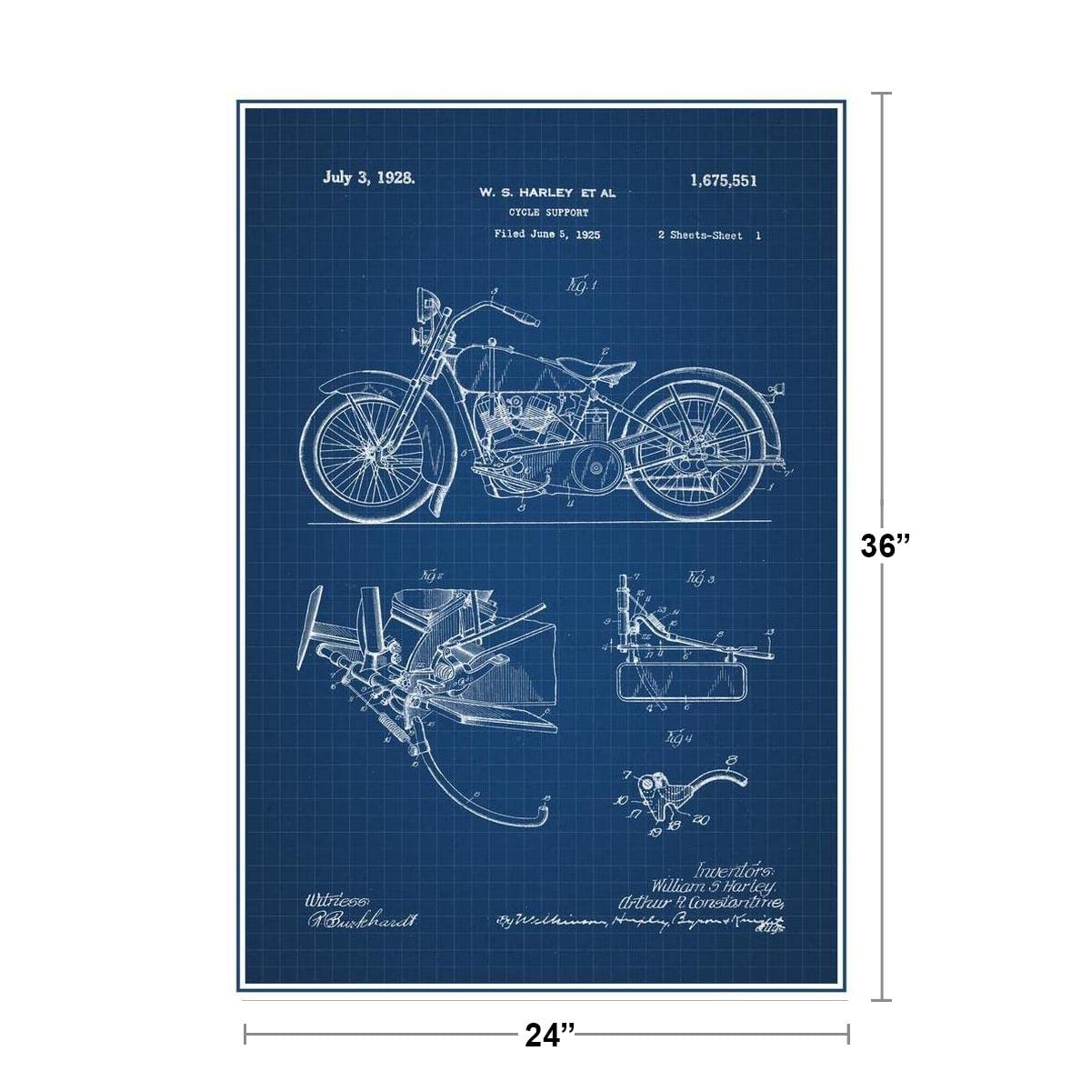 Amazon.com: 1928 Motorcycle Official Patent Blueprint Cool Wall