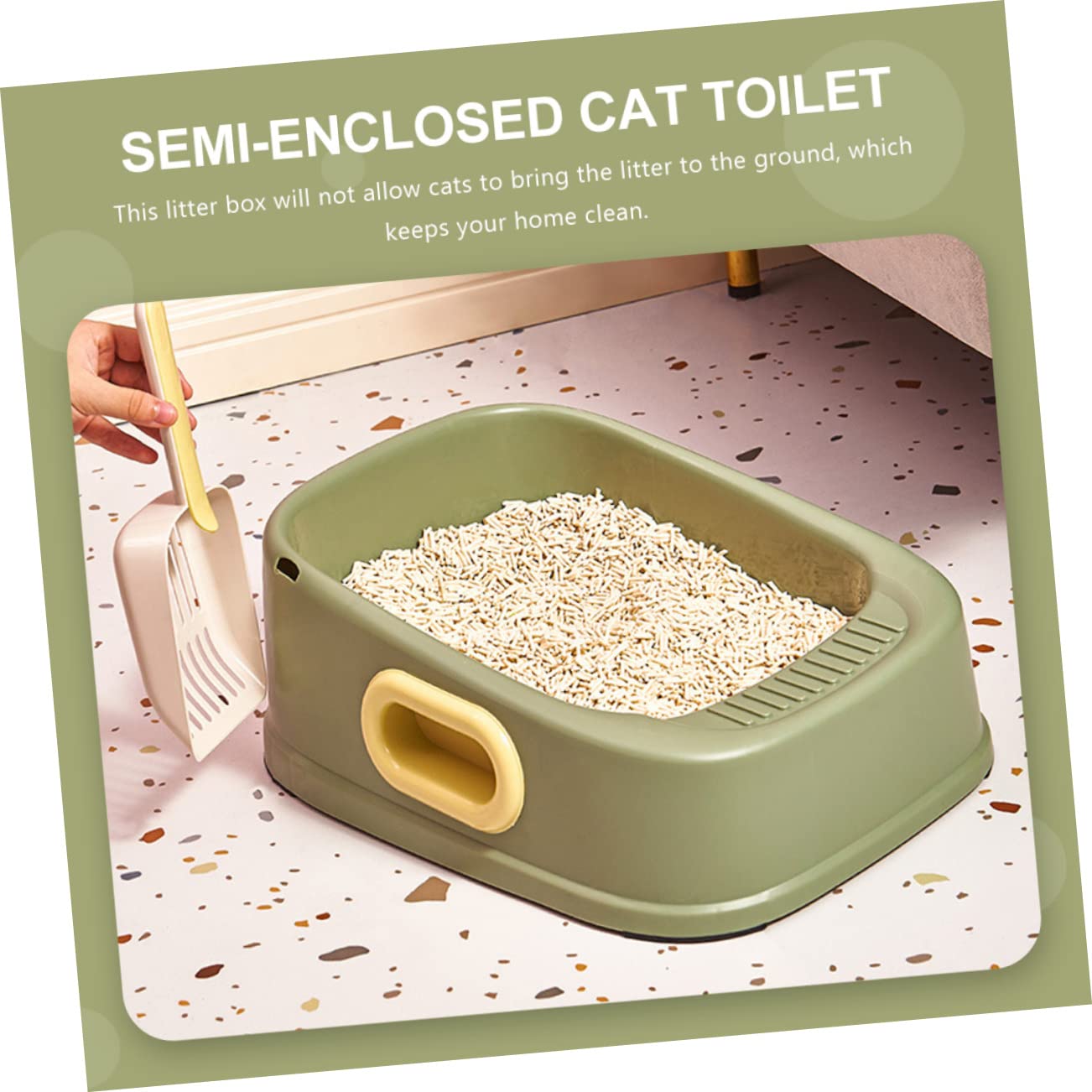 GRIRIW Pet Cat Box Semi-Enclosed Design Litter Box for Kittens Durable Plastic Eligible