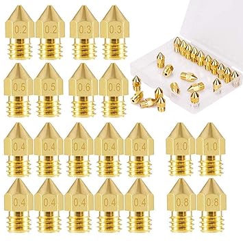 ELEPHANTBOAT 22Pieces 3D Printer Extruder Nozzle MK8 for Makerbot Creality CR-10 7 Different Size 0.2 mm, 0.3 mm, 0.4 mm, 0.5 mm, 0.6 mm, 0.8 mm, 1.0 mm