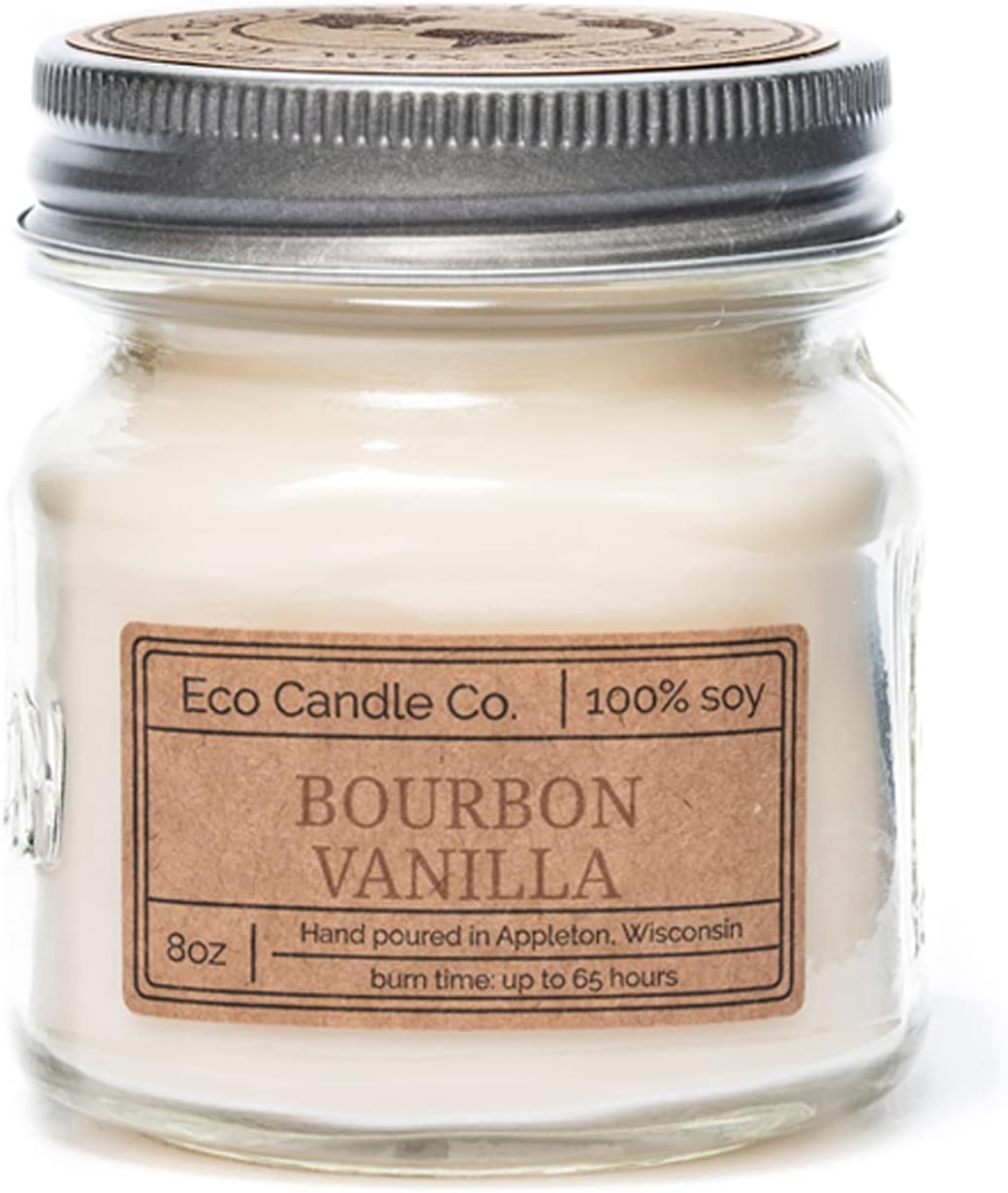 Eco Candle Co. Mason Jar Candle, Bourbon Vanilla, 8 oz