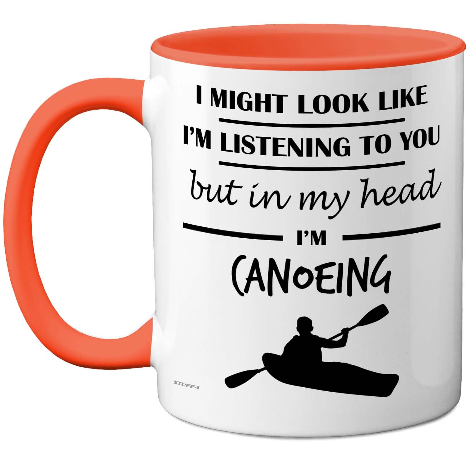 Stuff4 Canoeing, in My Head Mug | Funny Gift for Canoeing Lover Women and Men, 11oz Premium Ceramic Dishwasher Safe Orange Handle Mugs Novelty Cup