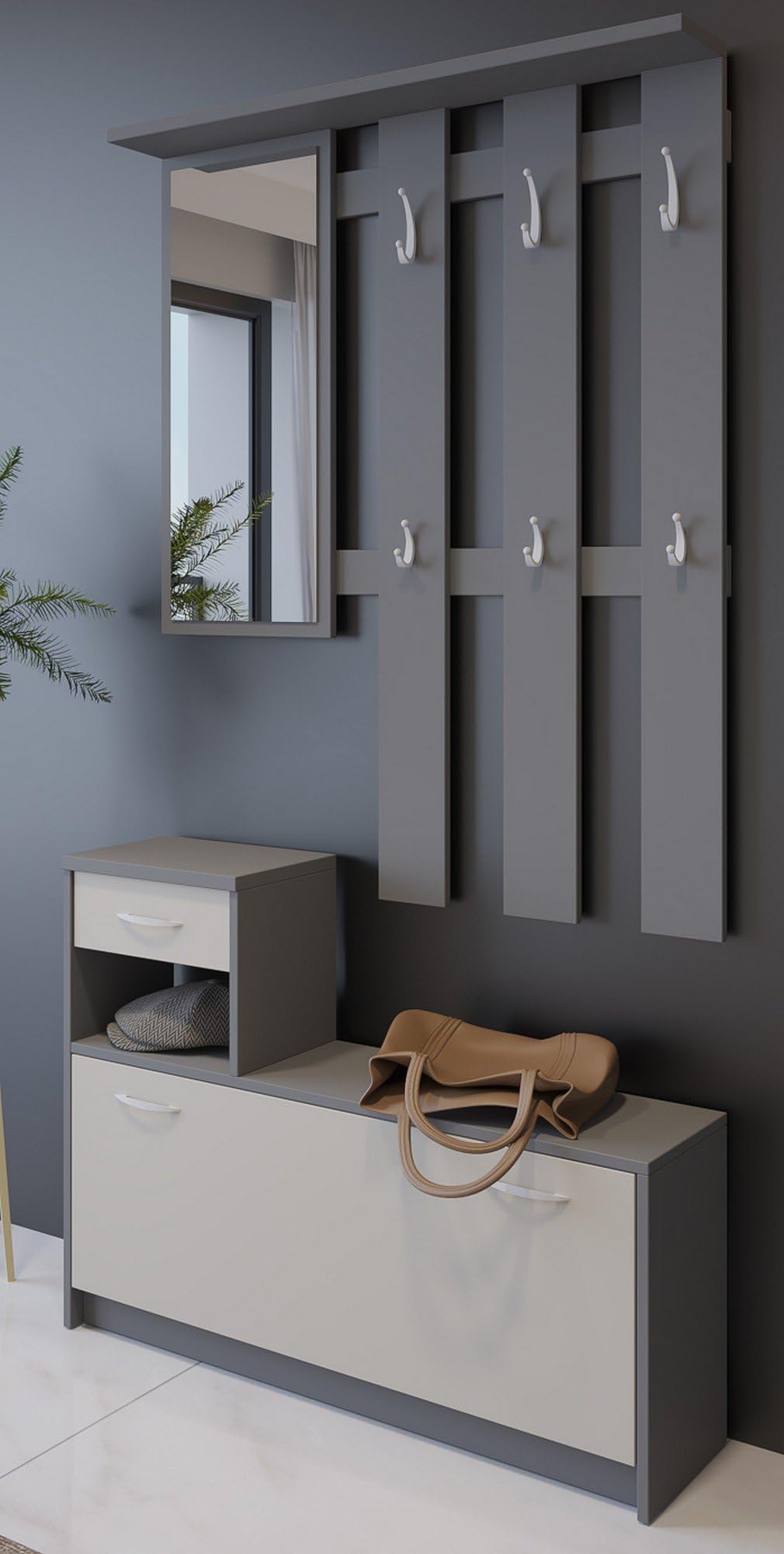 Dmora Mobile da Ingresso Sargassi 25.5x100x190h cm Beige Specchio Incluso 8 Paia, 2 Ripiani