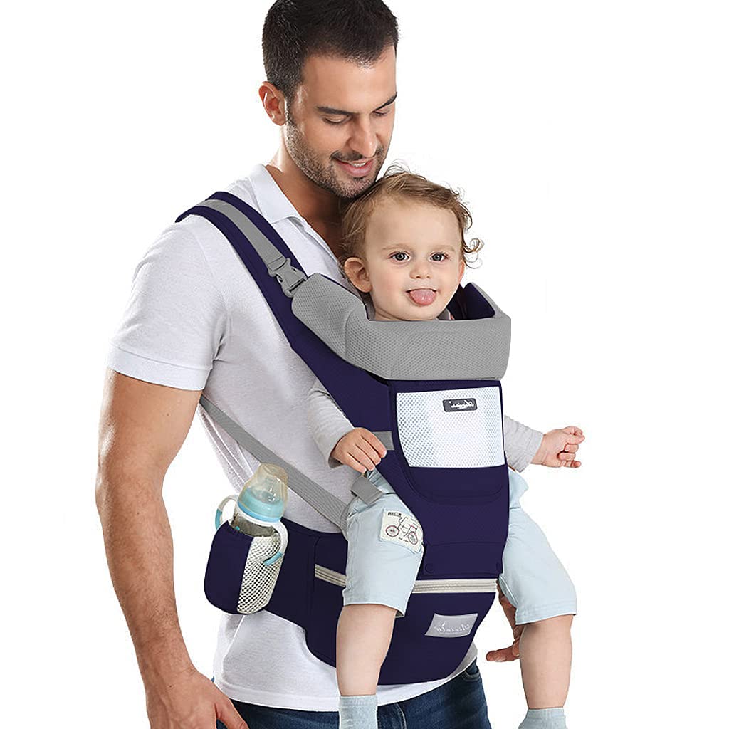 ELEPHANTBOAT® Blue Color 6-in-1 Lumbar Support 360 All-Position Baby Wrap Backpack Carrier with Front and Back for Breastfeeding 7-66 Lb Newborn Infant Toddler-image-19