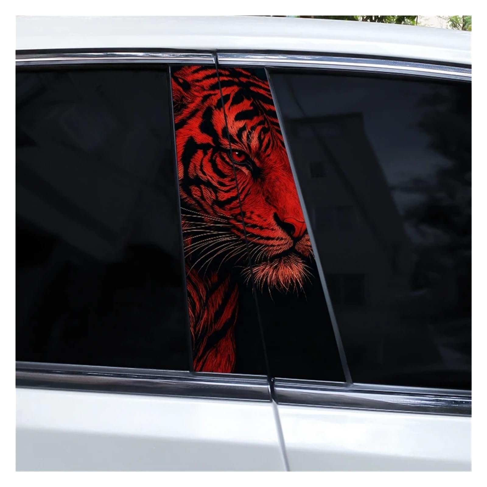 Car Side Decals 2pcs Flaming Tiger Animal Stickers Car Center B-Pillar Anti-Scratch Vinyl DIY Self-Adhesive Decal(Style P)