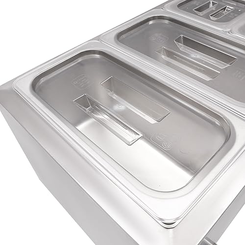 Miniatura 4 de Calentador eléctrico comercial de alimentos de 17.9 cuartos de galón, mesa de vapor de 4 sartenes, encimera de buffet Bain Marie de acero inoxidable