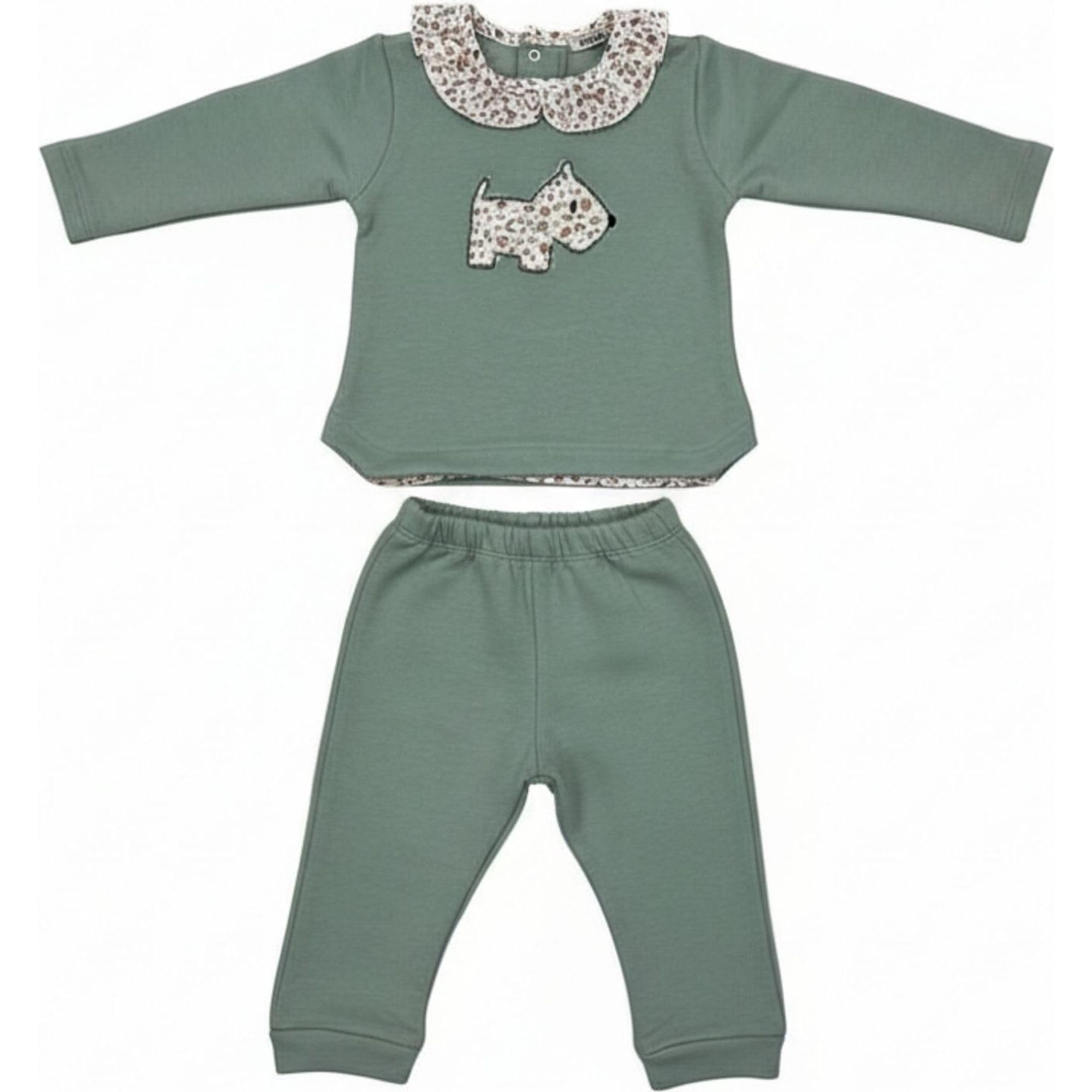 BABIDU | Chandal Niña con Sudadera Bordado Casita, Cuello y Volantes Florales, Pantalón Largo a Juego, Conjunto Completo Felpa Algodón Suave, Ropa Infantil de 1 a 4 Años