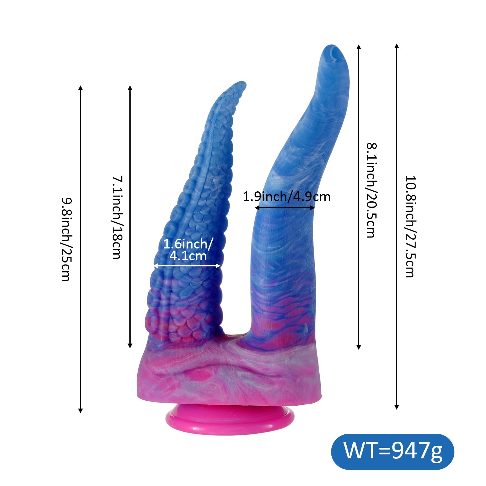Shkanla Monster Double-Ended Dildo, 10.8 inch Huge Tentacle Realistic Dildo Silicone Big Anal Dildo with Strong Suction Cup, Tongue G-spot Dildo Lifelike Fake Penis Adult Sex Toys for Women: Blue Pink