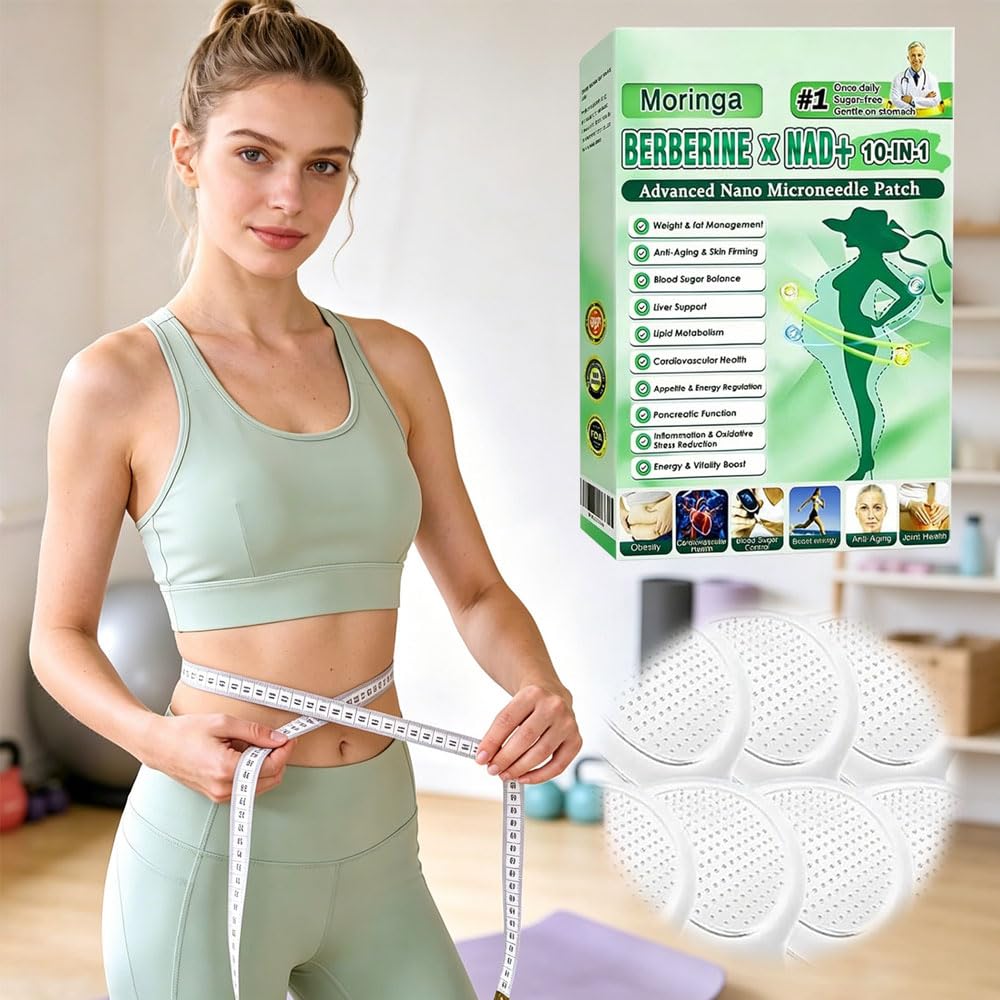 4 Cajas Moringa x Berberine Patch 10 en 1, Parche Nano Microneedle Adelgazantes, ingredientes naturales, fácil de aplicar, invisible debajo de la ropa, ideal para hombres y mujeres