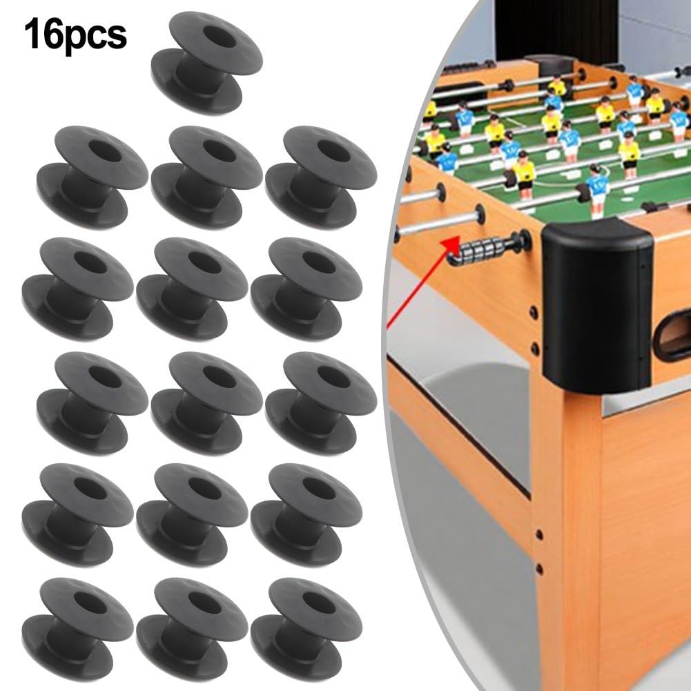 Eawfgtuw 16 cuscinetti di ricambio per biliardino, distanziatori in plastica con diametro interno di 15,8 mm, boccole filettate per parti di riparazione di calcio balilla, nero