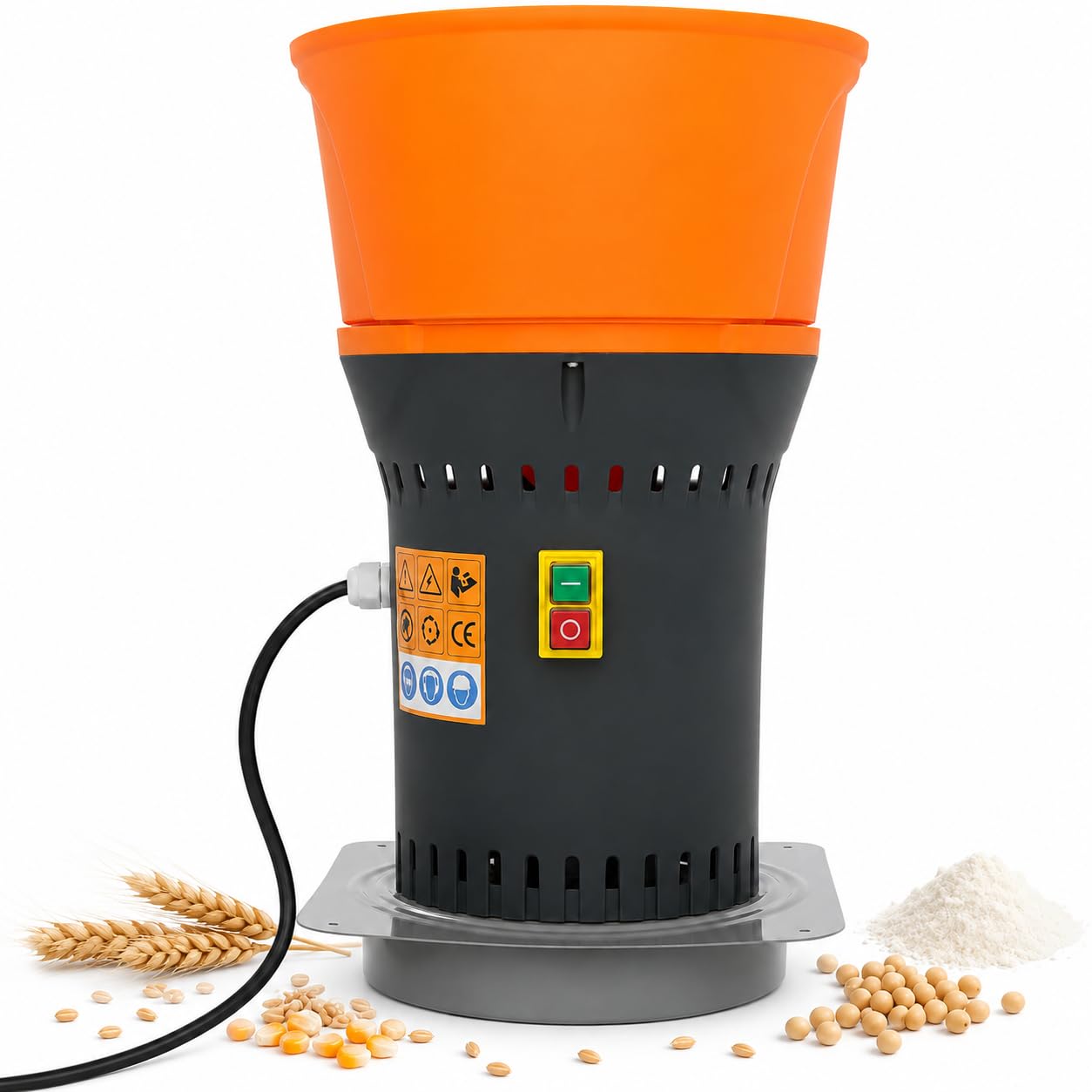 Macinino elettrico per cereali da 1300 W, con 3 misure di setacci per macinazione, 19000 giri/min, mulino elettrico per cereali, mais, grano, mangime, mulino per farina + 300 kg/h