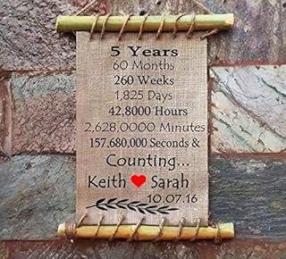 5 Years of Marriage Burlap Print, 5th Wedding Anniversary Gift, 5 year Anniversary Gift, Anniversary Gift, Handmade Framed Anniversary Gift for couple