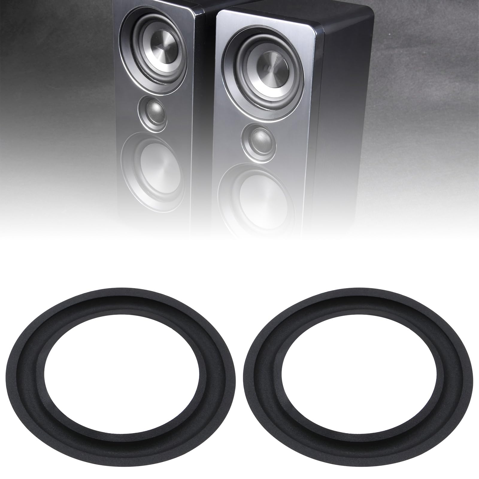 Kit riparazione altoparlanti 16,5 cm, bordo in schiuma, 4 pezzi, diametro interno 106 mm, diametro esterno 152,7 mm, nero