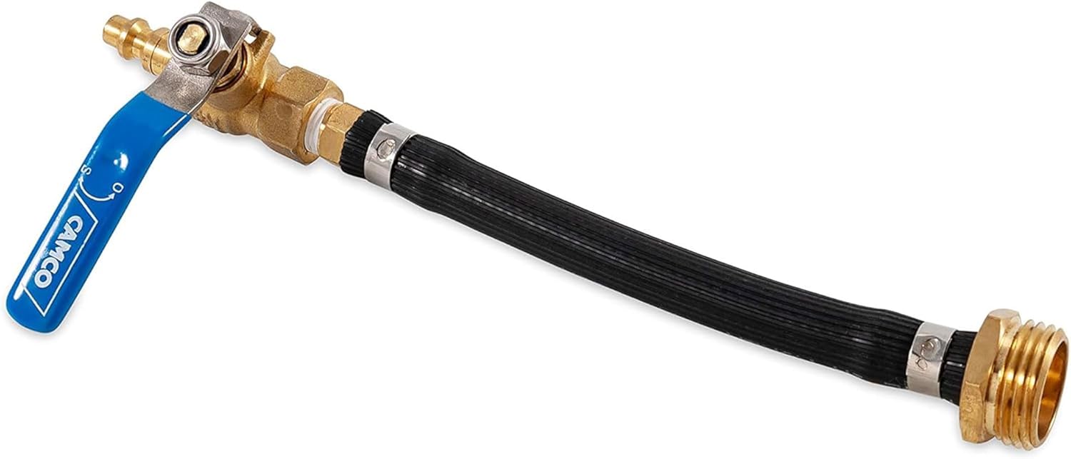 Camco RV Winterization Fresh Water Blow Out Hose with Ball Valve - Easy to Use & Features Double Brass Build - Essential RV Winterizing Tool - for Use with an Air Compressor (36170)