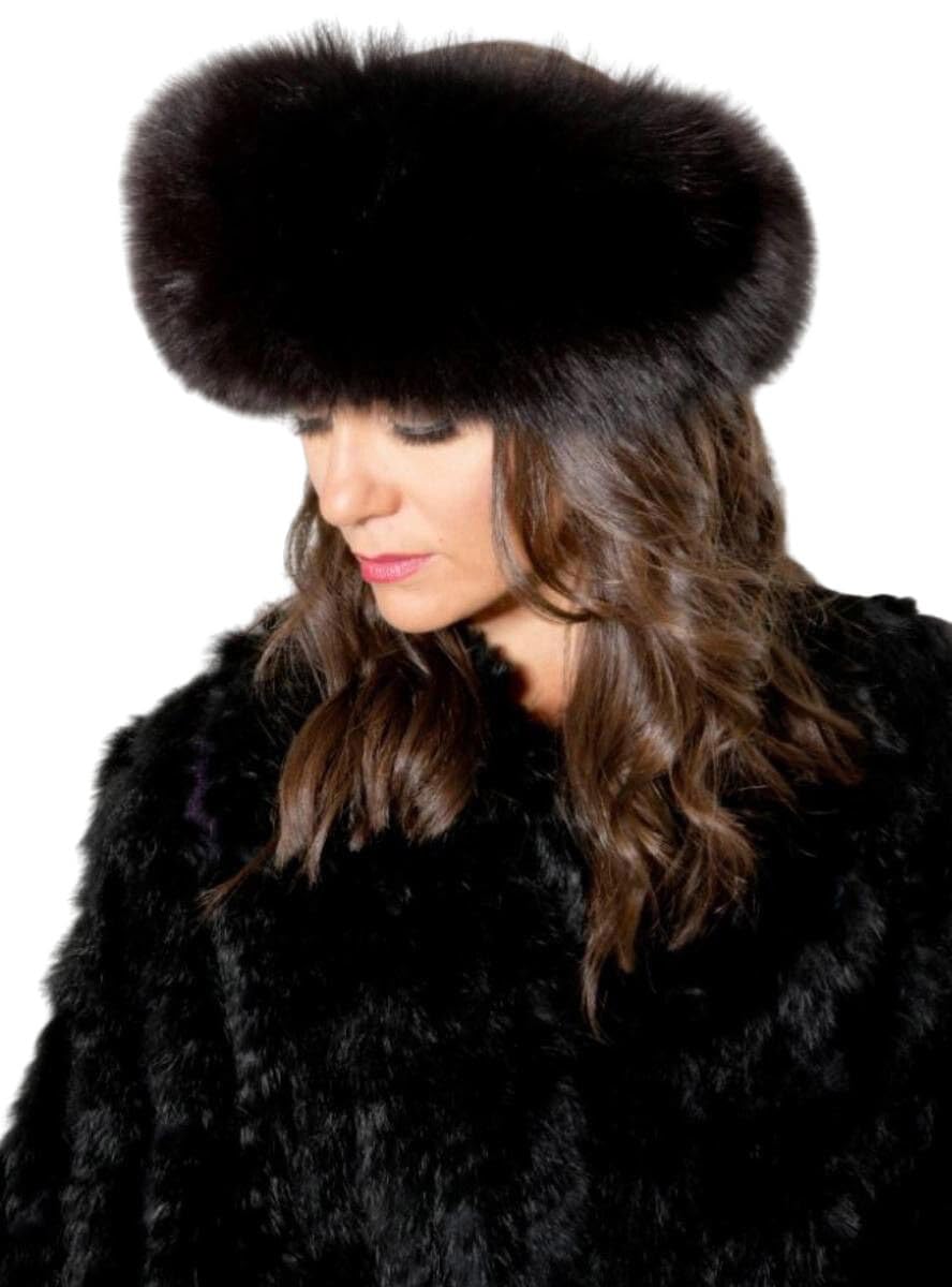 Henig Furs Fox Fur Headband with Adjustable Velcro Closure (Black)