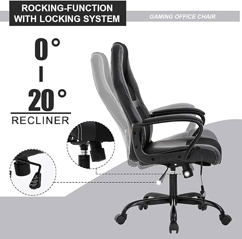Vista 4 de Silla ergonómica para juegos de carreras, silla de oficina con soporte lumbar de masaje, reposacabezas y reposabrazos, respaldo alto, ajustable