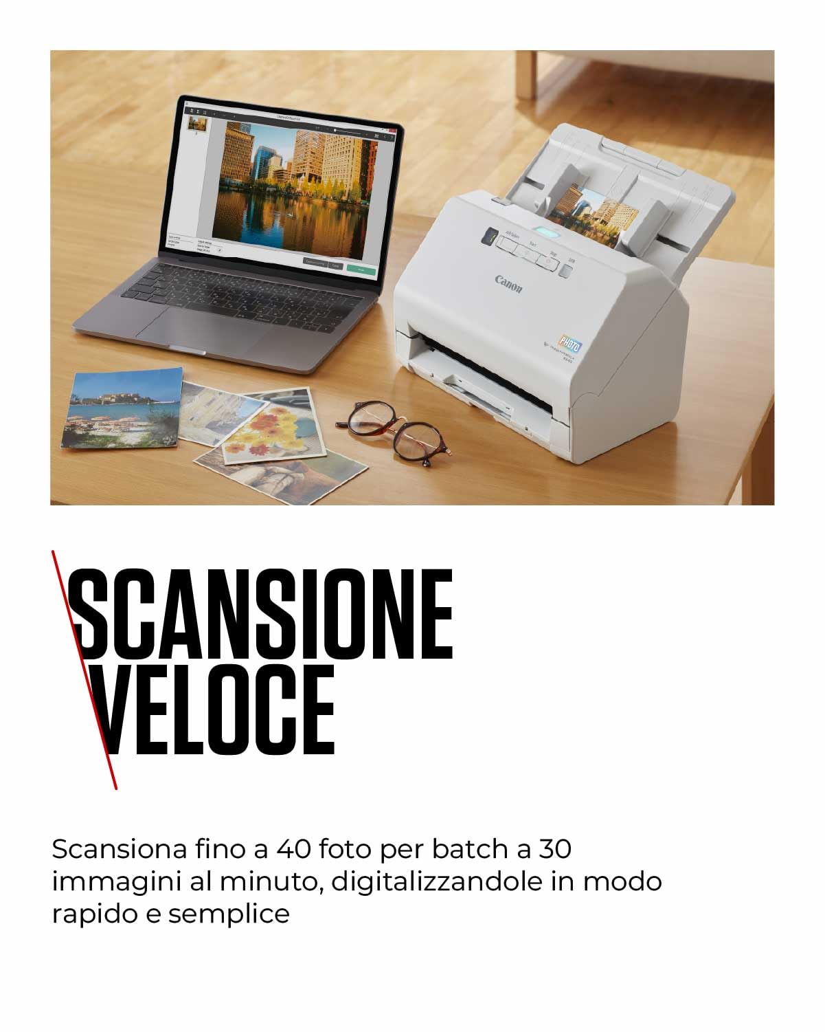 Canon Scanner Foto e Documenti imageFORMULA RS40 | Scanner Fronte-Retro con USB per Casa e Ufficio | Correzione Automatica Foto e Occhi Rossi | Software CaptureOnTouch Canon
