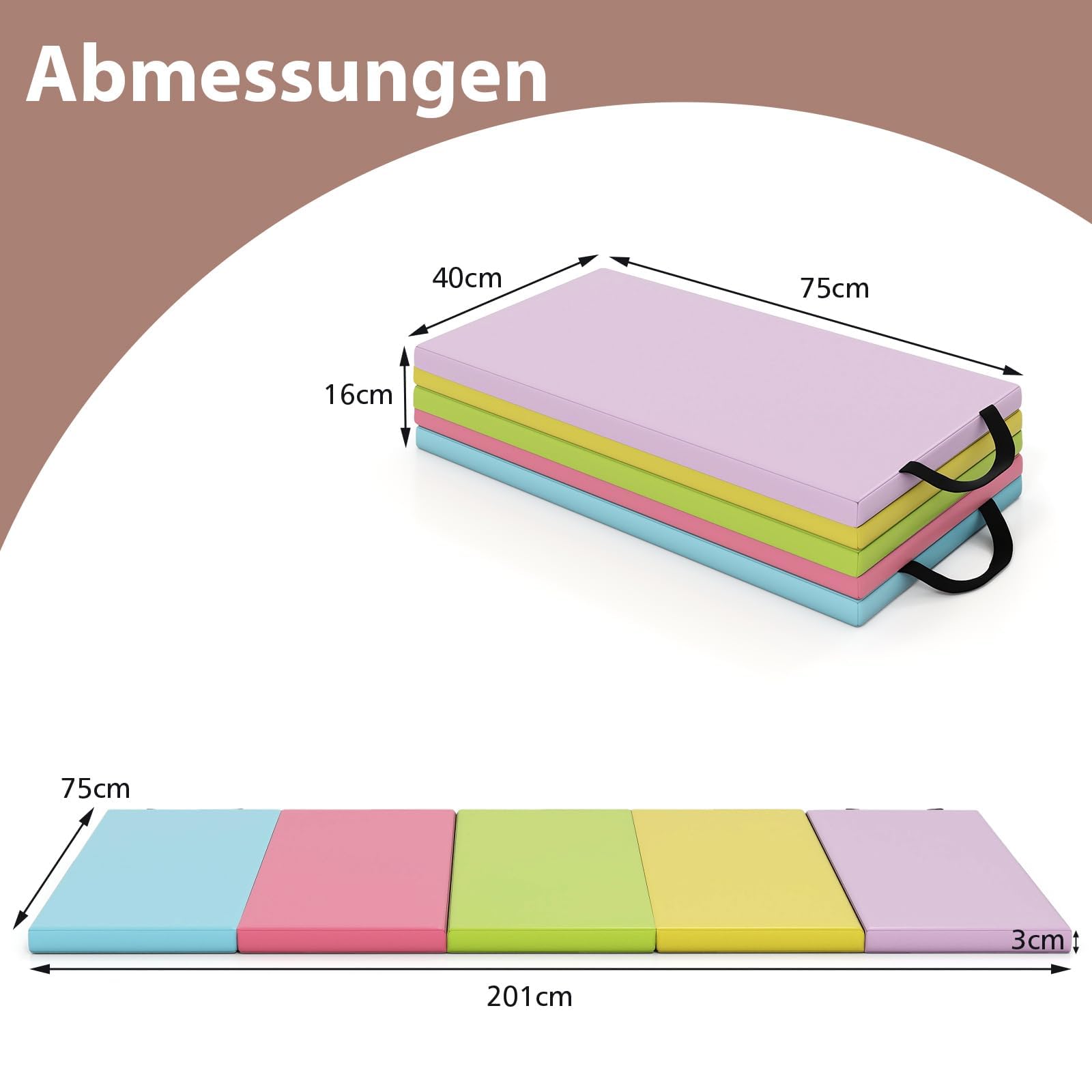 COSTWAY Turnmatte klappbar, 200 x 75cm Weichbodenmatte, Gymnastikmatte 5 fach faltbar mit Tragegriff & Klettverschluss, Sportmatte Fitnessmatte zuhause für Kinder Erwachsene