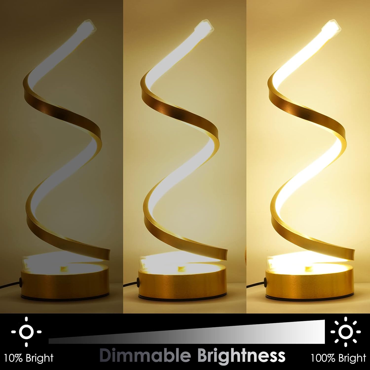 NUÜR Infinity Spiral LED Table Lamp, Dimmable Metallic Bedside Lamp with Touch Controller, 3 Colour Temperature, 15.8 Inch Height, Decorative Lamp for Home, Living Room & Office (Silver)