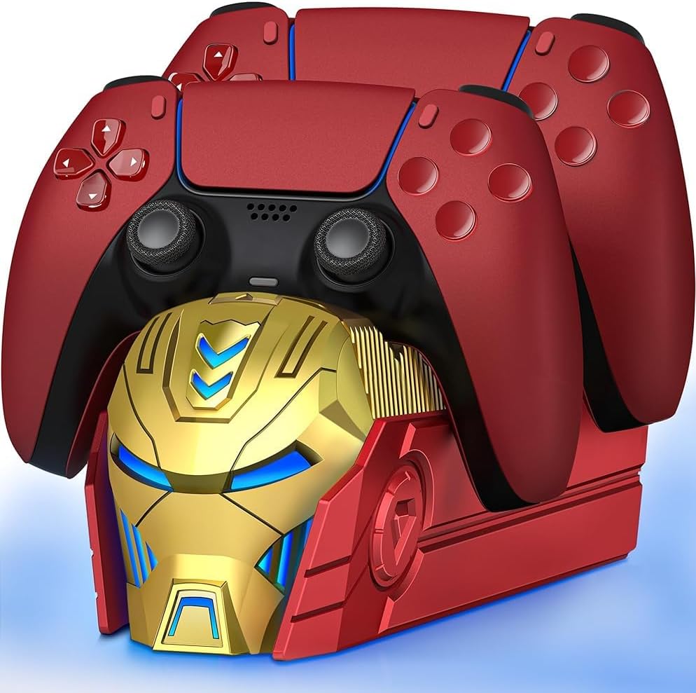 PS5 Controller Charger Station Compatible with PlayStation 5 Dualsense Controllers, PS5 Charging Dock Stand with LED Indicators-Red