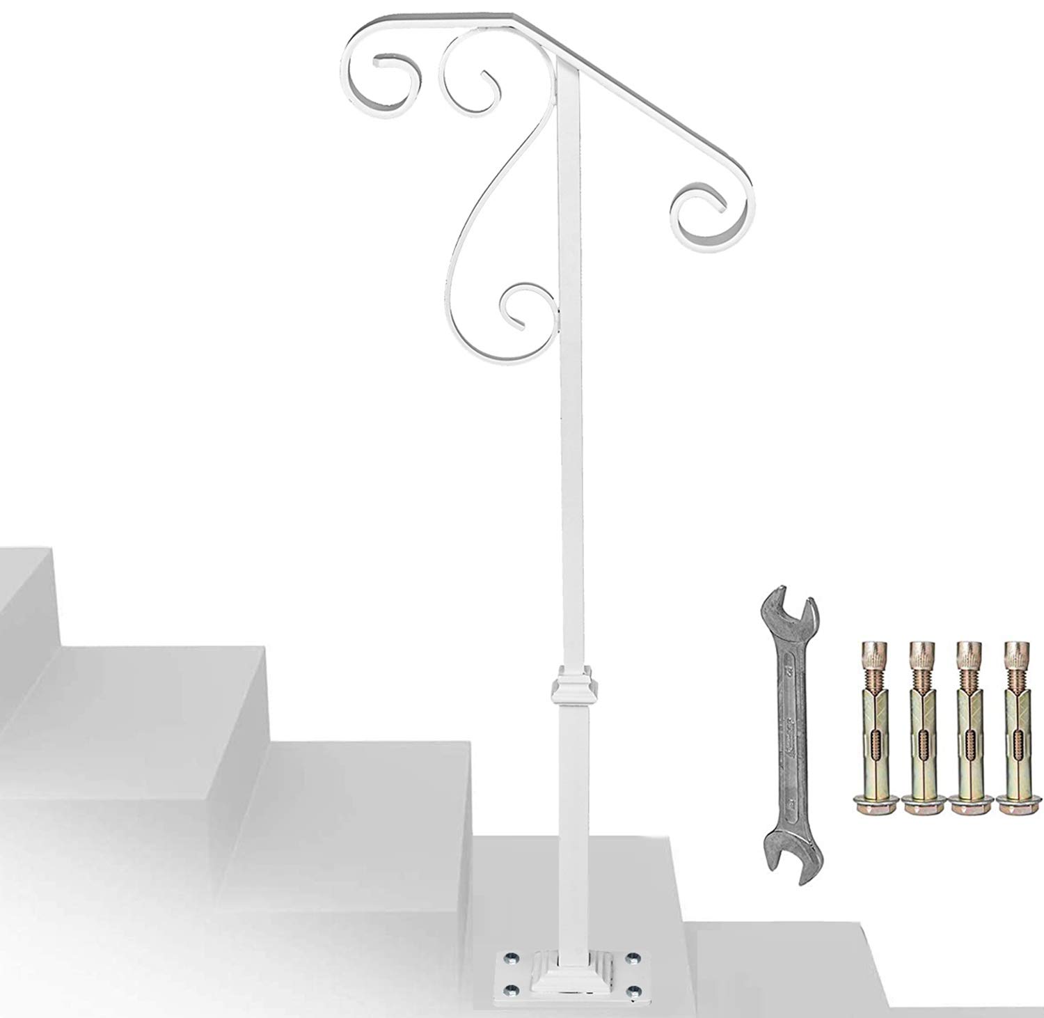 Buy Handrail Railing,Single Post Sturdy Hand Railing with Base Wrought Iron Grab Supports Fits 1