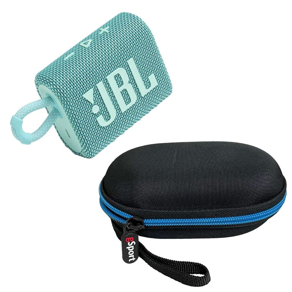 JBL GO 3 - Altavoz Bluetooth ultraportátil impermeable con funda rÃgida gSport Deluxe (verde azulado)