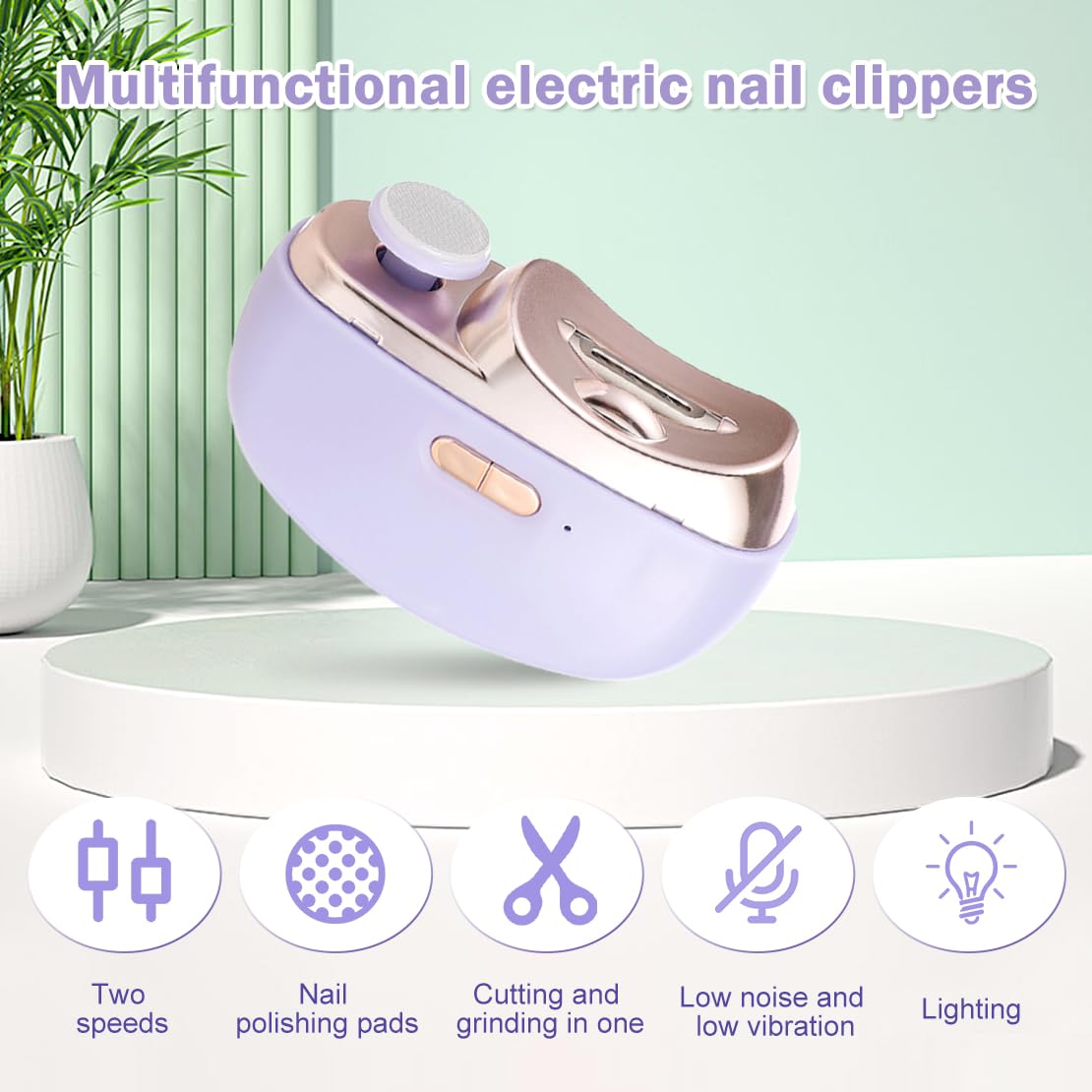 DeryArcle 2 in 1 Electric Nail Clippers, Nail Trimmer with Light, Nail Scraps Storage, USB Rechargeable Automatic Trimmer for Adult Children, Purple