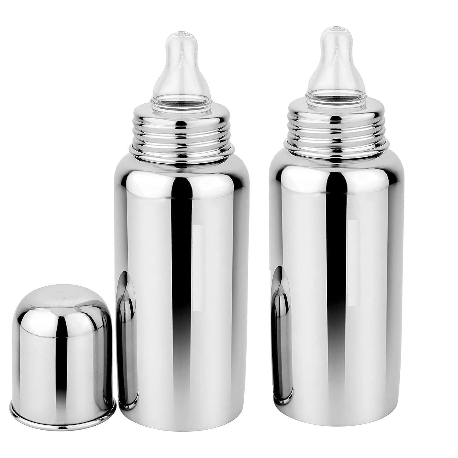 Drisona Baby Premium Steel Bottle for Milk Feeding BPA Free, 304 Grade Steel Soft Silicone pacifier, for Babies/Infants/Newborns of 0-2 Years (Silver, 240ml) Pack of-2