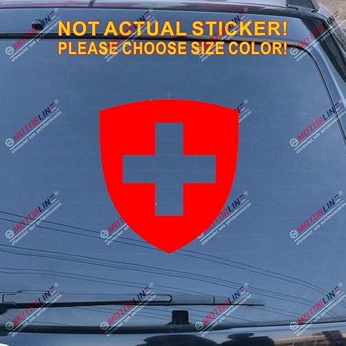 Pegatina de la bandera suiza del escudo de armas de Suiza, tamaño de la selección de vinilo del coche, color troquelado no bkgrd (rojo, 4 pulgadas
