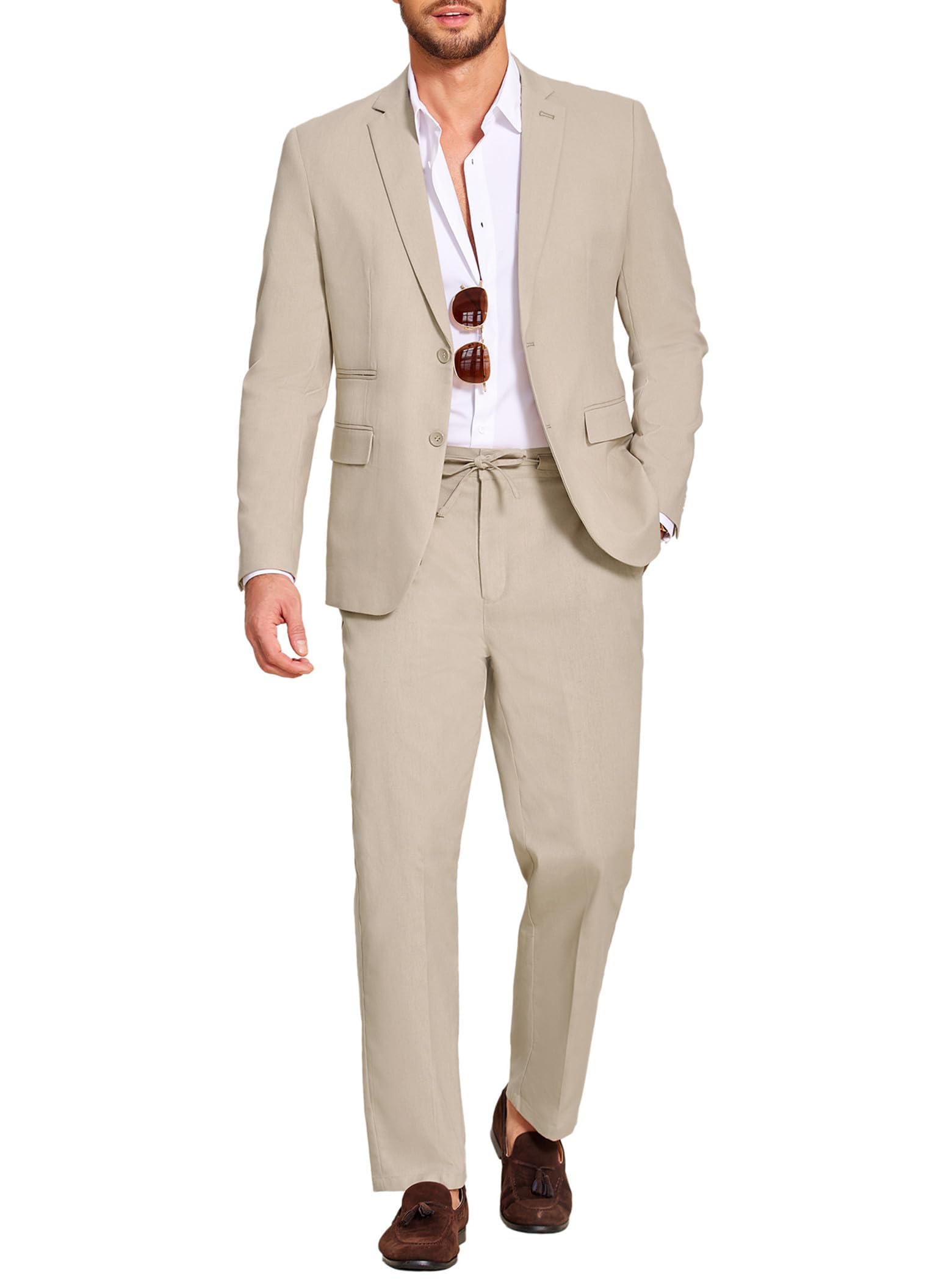 COOFANDY Men's 2 Piece Linen Suits Set