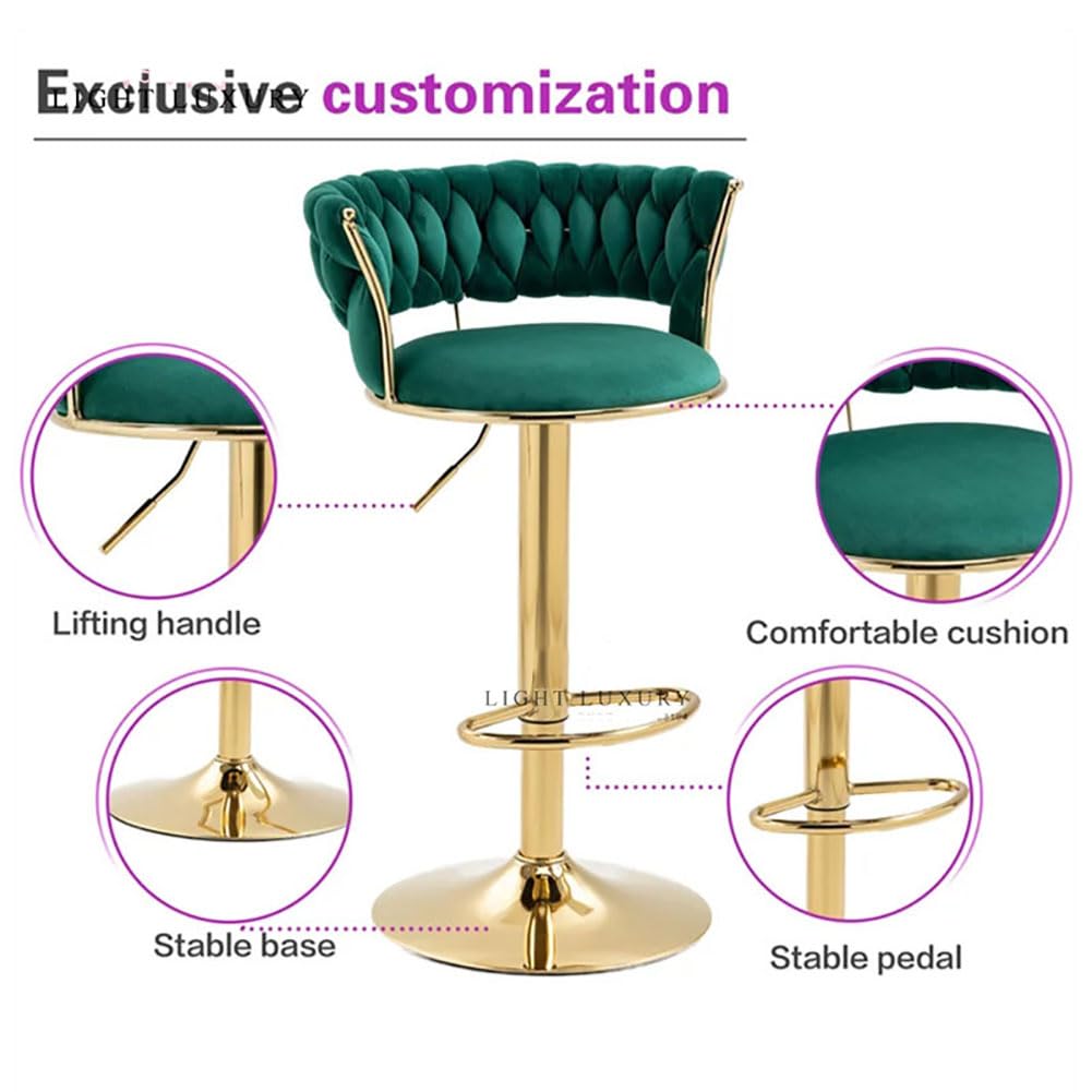 Lot de 2 tabourets de bar pivotants réglables en velours avec dossier – Lot de 2 chaises de bar modernes pour îlot de cuisine de 54,9 à 76,2 cm, assise confortable et élégante