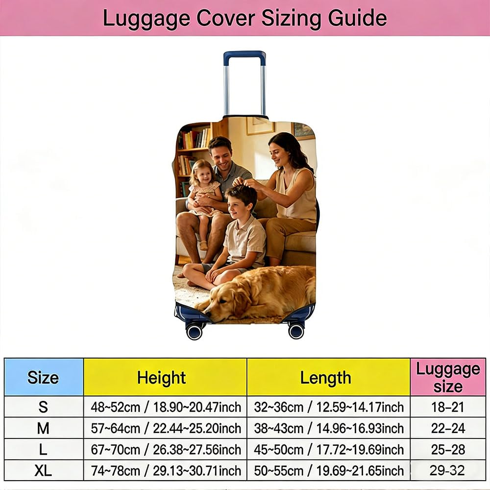 Quilia Housse de Valise personnalisée | Housse de Bagage personnalisée avec Photo/Texte/Logo | 18-32 Pouces | Accessoire de Voyage Unique pour la Famille ou Les Couples (Style 1) - 2