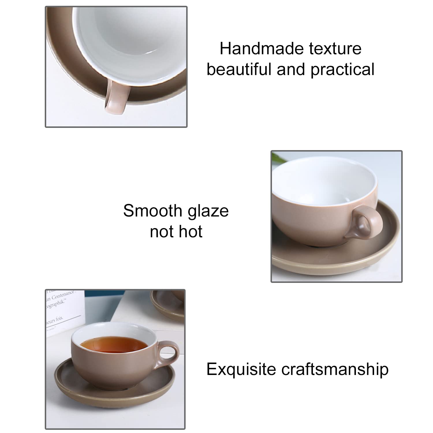 Ceramiczny zestaw filiżanek do kawy i spodków - 170 ml do cappuccino, herbaty, kawy, latte, espresso