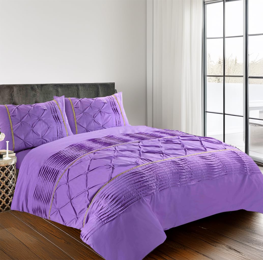 Home Sweet Home UK King Size Duvet Cover Set – Soft PolyCotton Border Pintuck Pattern with Matching Pillowcases, Pintuck Pleated Design, Durable & Machine Washable