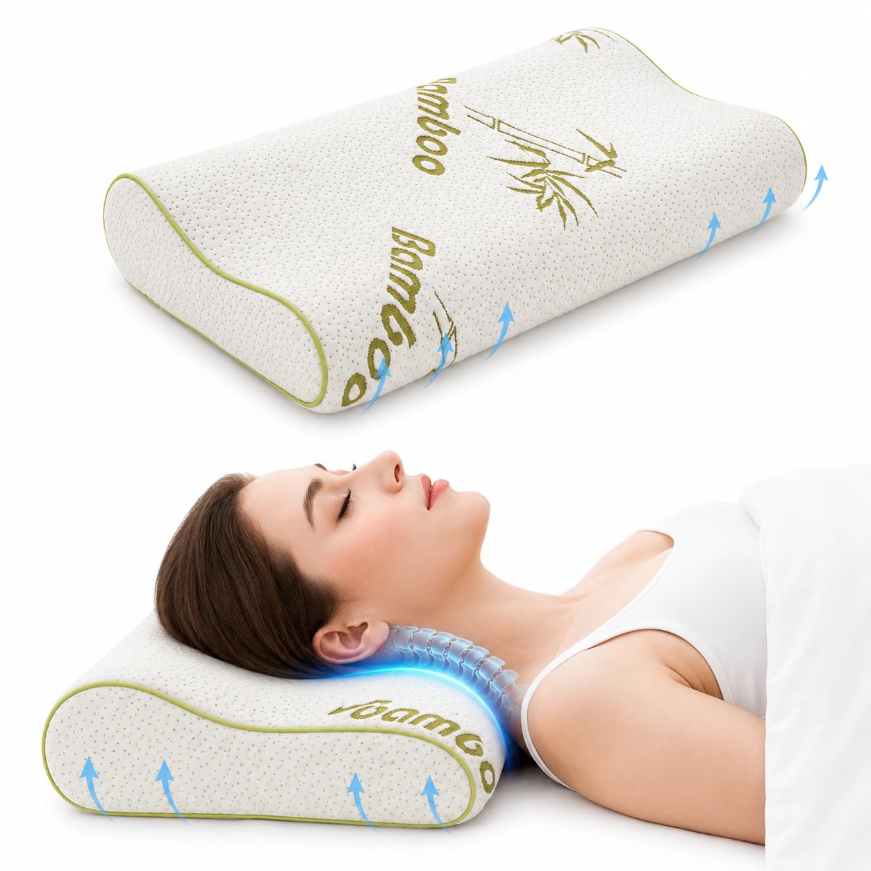 Memory Foam Pillow Pack-10 | Bamboo Pillows for Neck and Shoulder Pain – Deep Sleep Orthopedic Pillow 40x60 Cm | Contoured Side Sleeper Pillow, Cervical Neck Support Pillow for Back & Stomach Sleepers