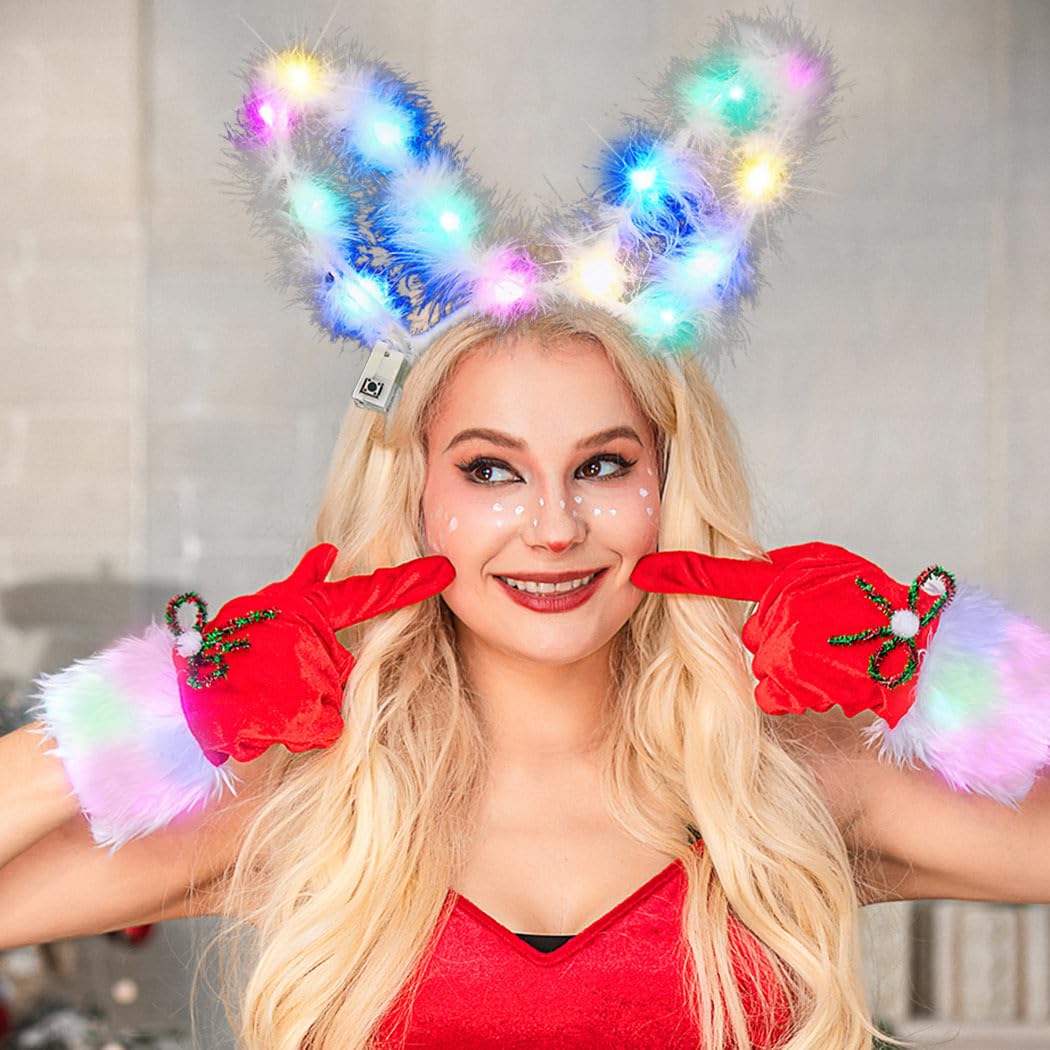 Earent LED Rabbit Ears Headbands Light Up Bunny Headband Luminous 4 Led Glow LED Bunny Ear Headband, Plush Light Up Rabbit Ears Headband  main image 4