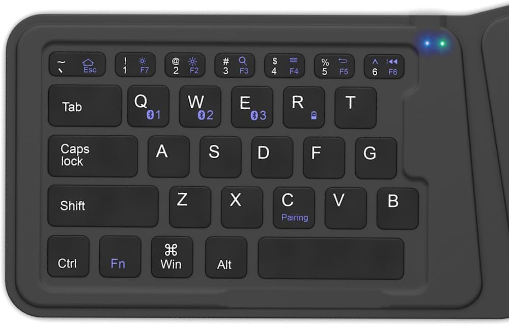 V100 Wireless Bluetooth Keyboard Universal for Portable Tablets, Smartphones, iOS, Windows, Android Multi-Device. Foldable, Ultra-Slim, Best Built-in Rechargeable Battery. Compact & Powerful