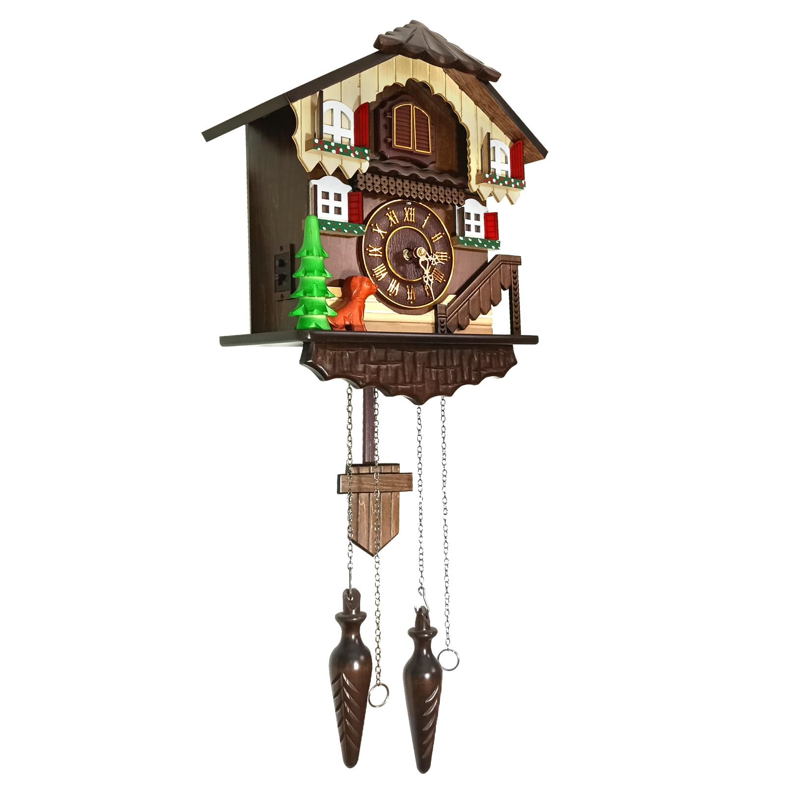 RUAIGRD Traditional German Style Cuckoo Clock Black Forest House Clock Wooden Wall Pendulum Quartz Clock