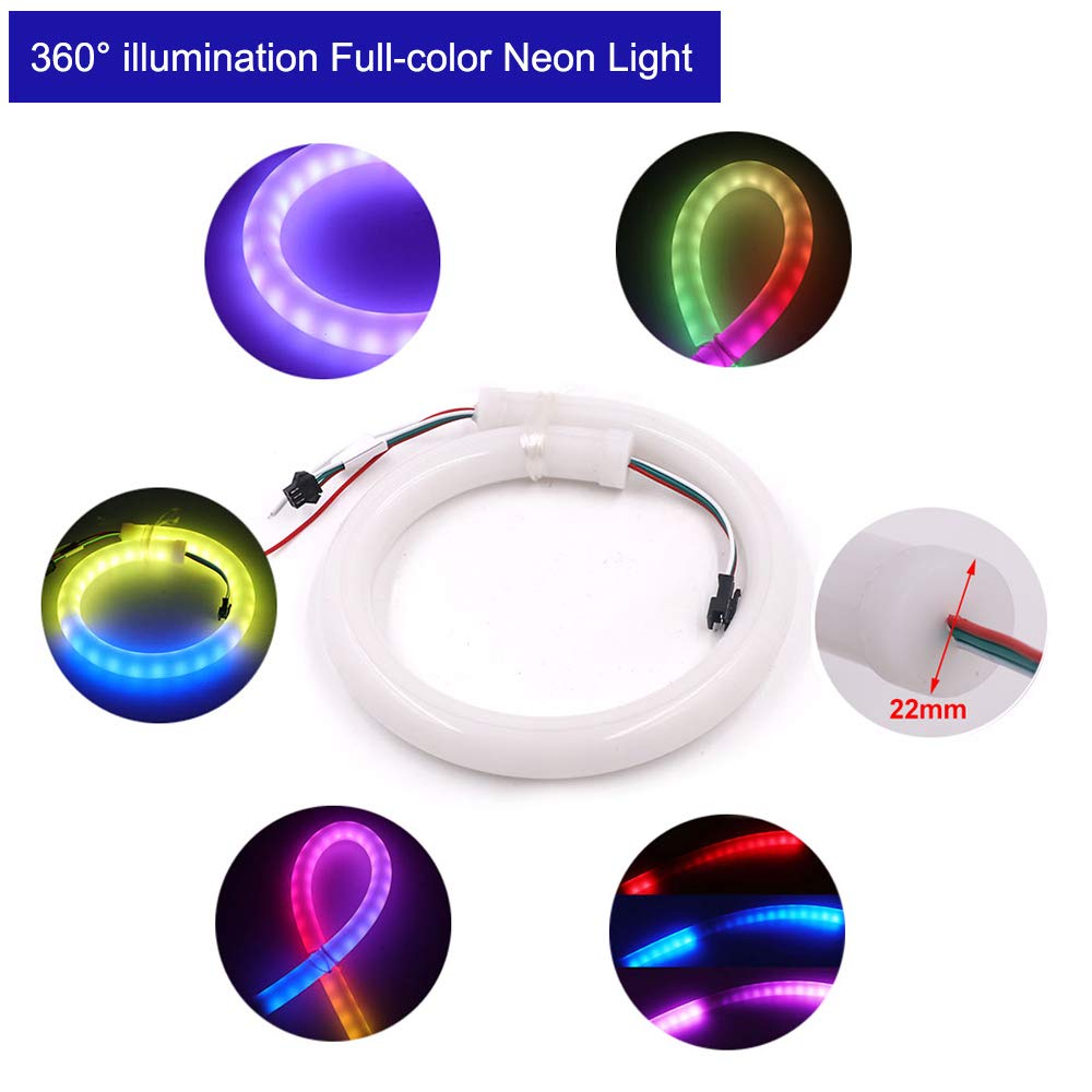 XUNATA DC12V WS2811 60-Pixel Luz de Neón Direccionable Strip Light con Control Remoto, Impermeable IP67 Flexible Tira de LED Sueño Color (2m)