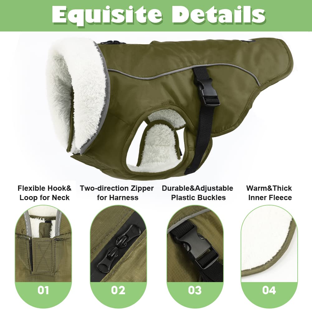 EMUST Cappotti invernali per cani freddi, fodera in pile per cani di taglia piccola, taglia M, per l'inverno, caldi vestiti invernali per cani di taglia grande, verde, XL