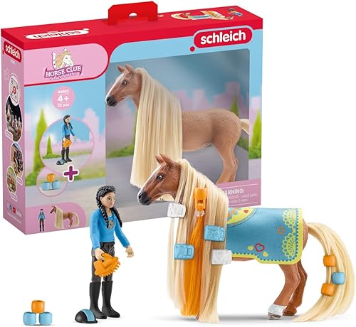 Schleich Horse Club Sofias Beauties - Regalo de caballo de 18 piezas para niñas y niños Kim y Horse Caramelo con pelo cepillado a partir de 4 años
