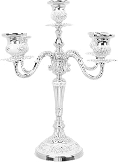 Balacoo Candelabra Candlestick Holder Vintage 5 Arms Metal Candle Holder Retro Candle Stand for Wedding Dining Table Christmas Party Centerpiece Silver