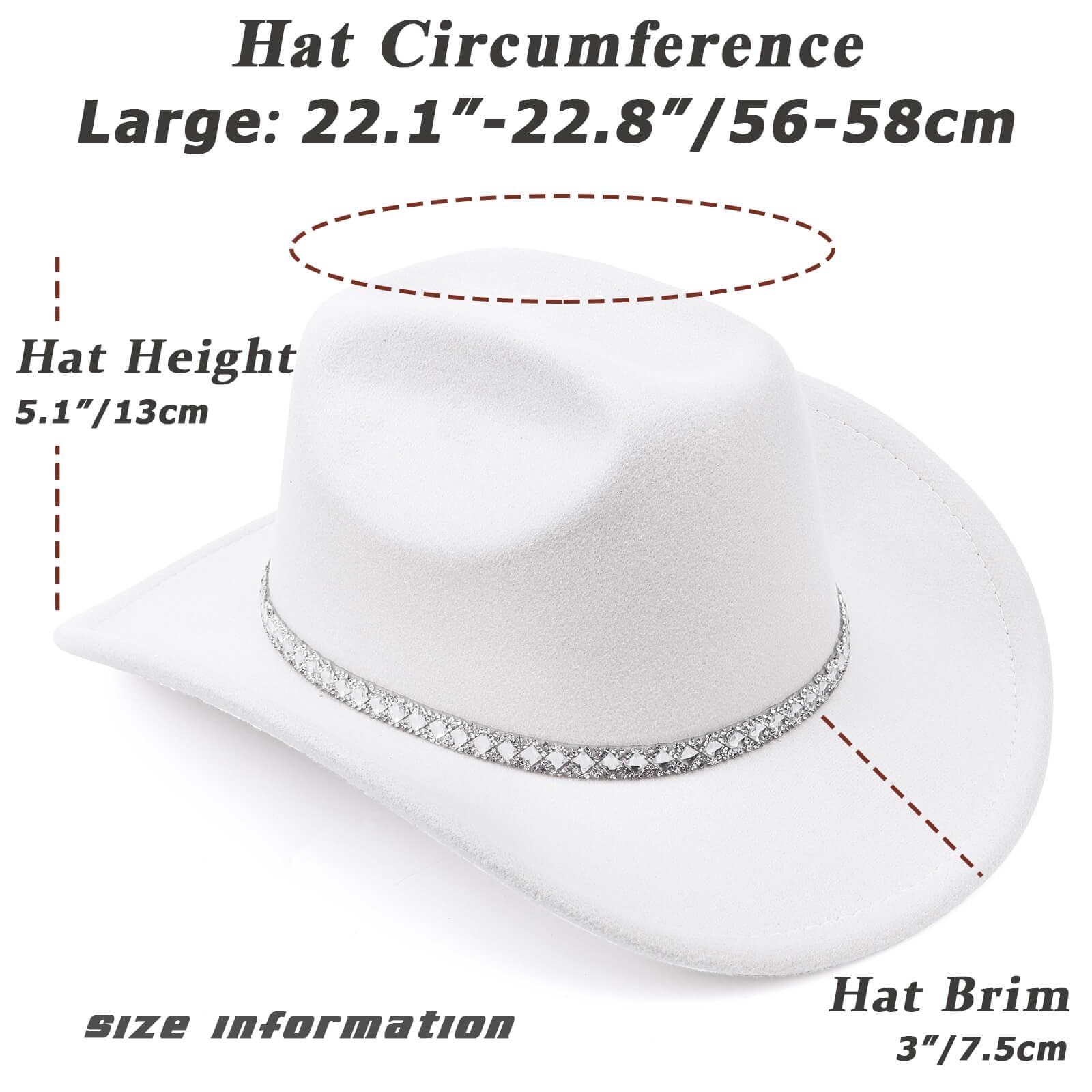 DRESHOW Sombrero de Vaquero para Mujers y Hombres Sombreros de Vaquero Western del Brillo del Borde Ancho con Rhinestone Fedora de Fieltro Unisex Enrollado Caps