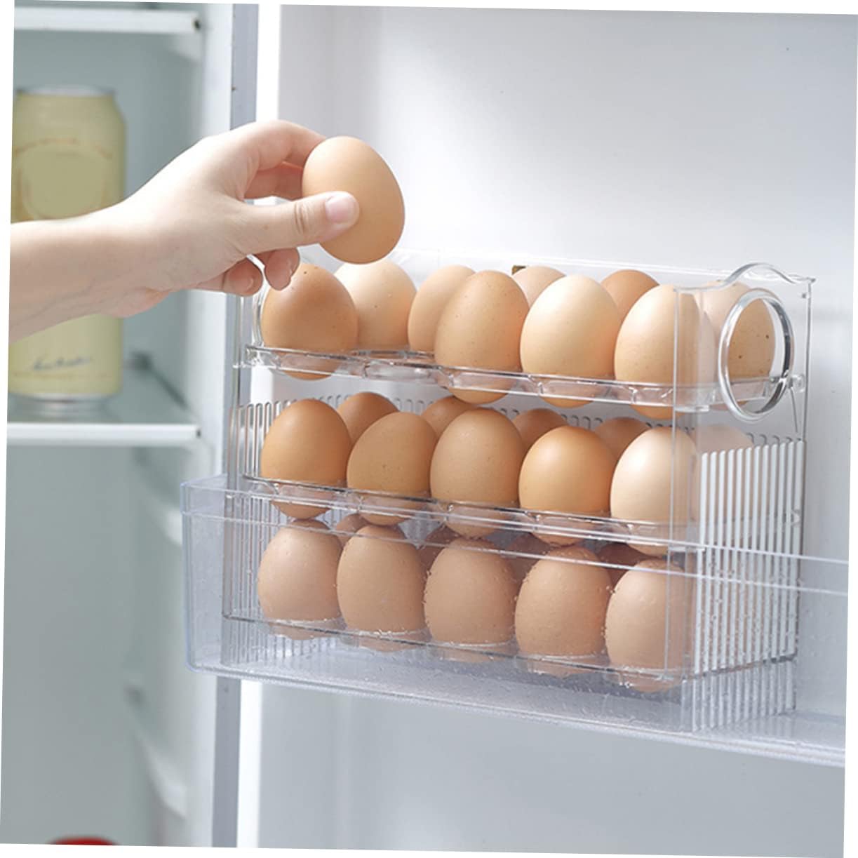 Egg Organizer for Refrigerator Multi-Grid Plastic Egg Storage Tray Lid Space-saving for Fridge for Home Use and Easy Access
