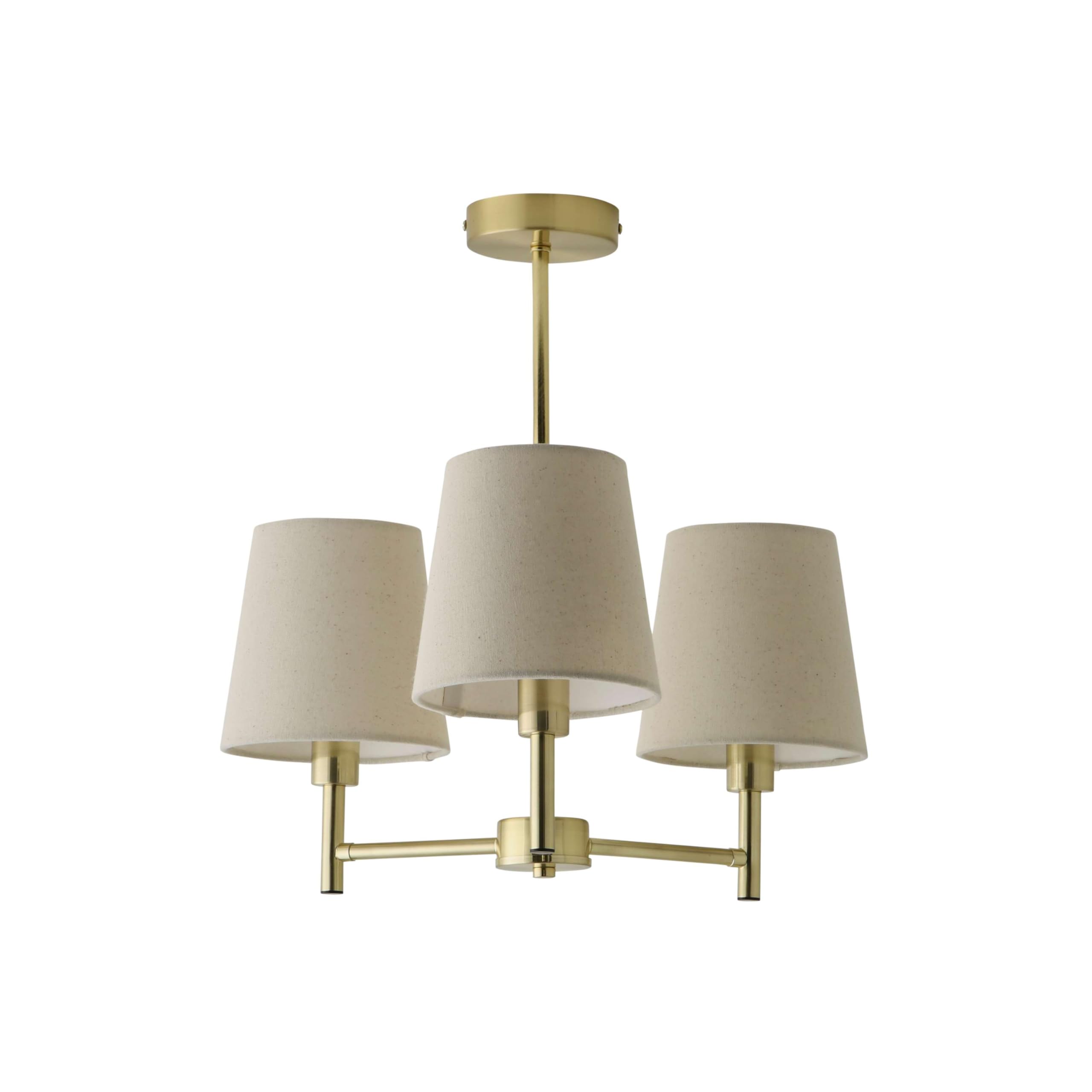 ValueLights | Kincaid 3 Arm Brushed Gold Tapered Shade Chandelier Style Ceiling Light | Ceiling Lights, Home Décor & Improvement Essential | Mains Wired